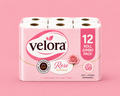 Velora Rose Scented 3-Ply Quilted Toilet Tissue – 12 Roll Pack