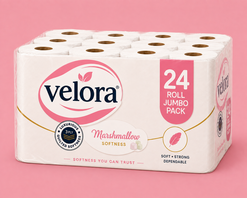 Velora Marshmallow Scented 3-Ply Quilted Toilet Tissue – 12 Roll Pack