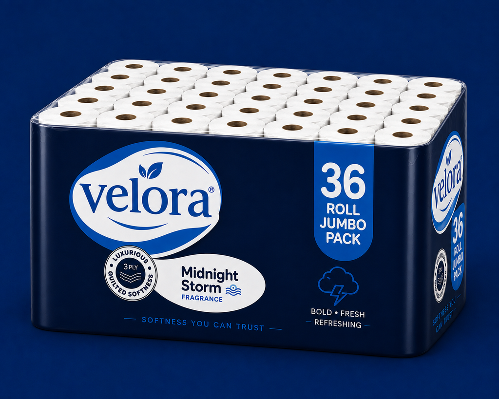 Velora Midnight Storm Scented 3-Ply Quilted Toilet Tissue – 12 Roll Pack