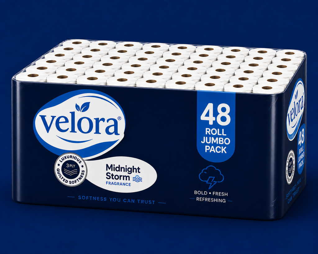 Velora Midnight Storm Scented 3-Ply Quilted Toilet Tissue – 12 Roll Pack