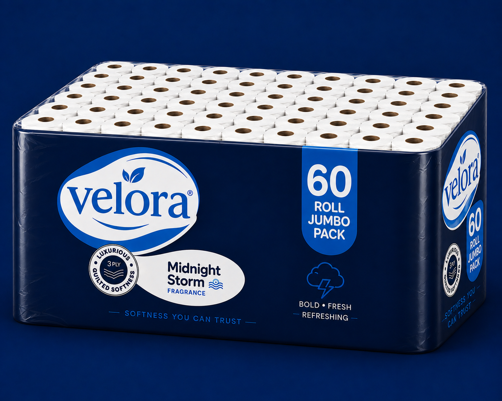 Velora Midnight Storm Scented 3-Ply Quilted Toilet Tissue – 12 Roll Pack