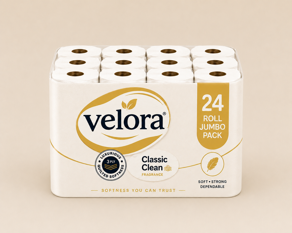 Velora Classic Scented 3-Ply Quilted Toilet Tissue – 12 Roll Pack