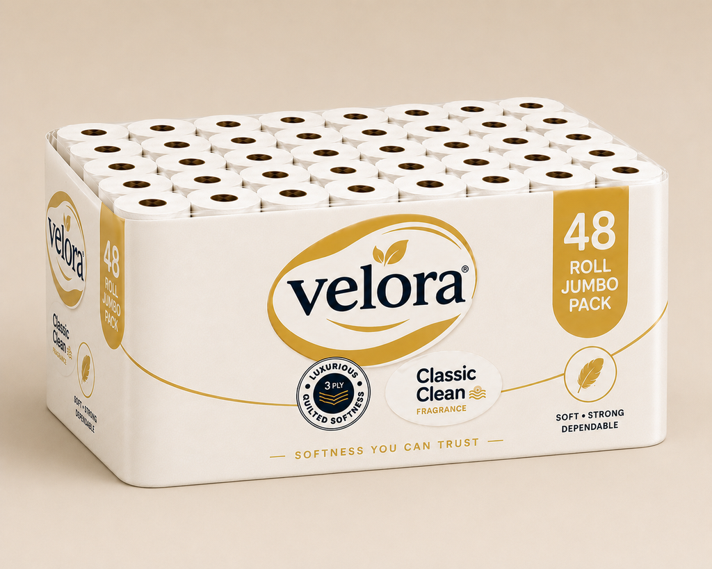 Velora Classic Scented 3-Ply Quilted Toilet Tissue – 12 Roll Pack