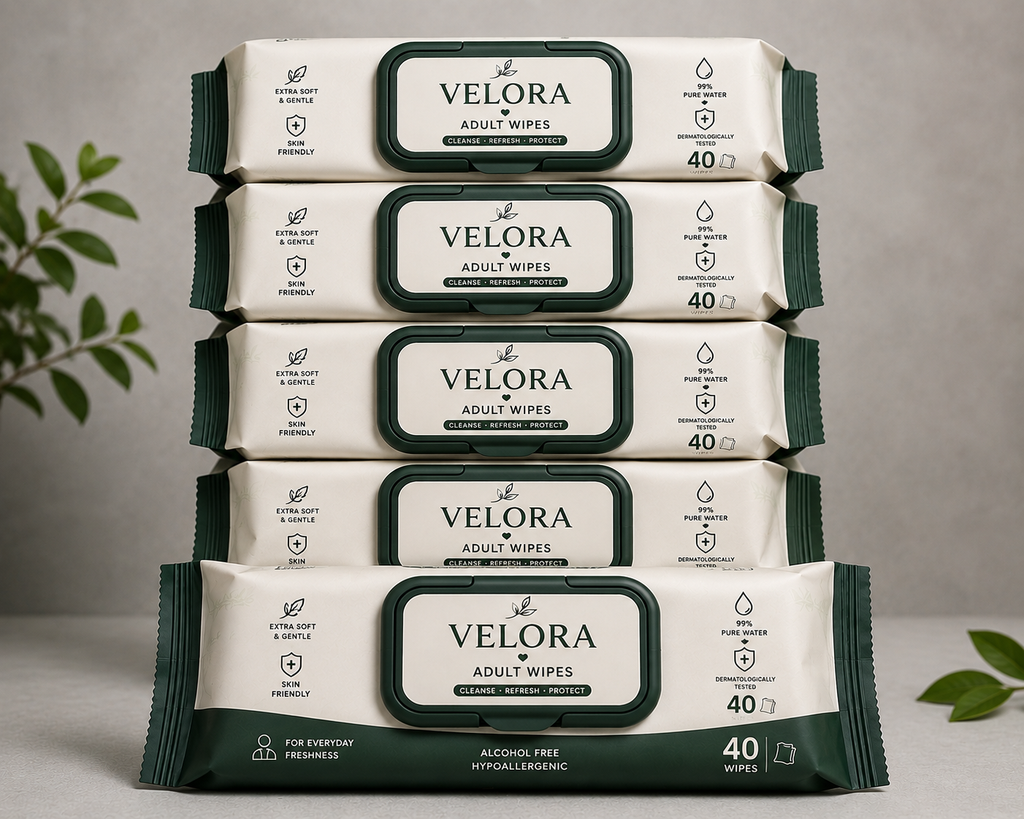 Velora Adult Wipes – Extra Soft & Gentle | 40 Wipes Each | Pack of 6 – 240 Wipes Total