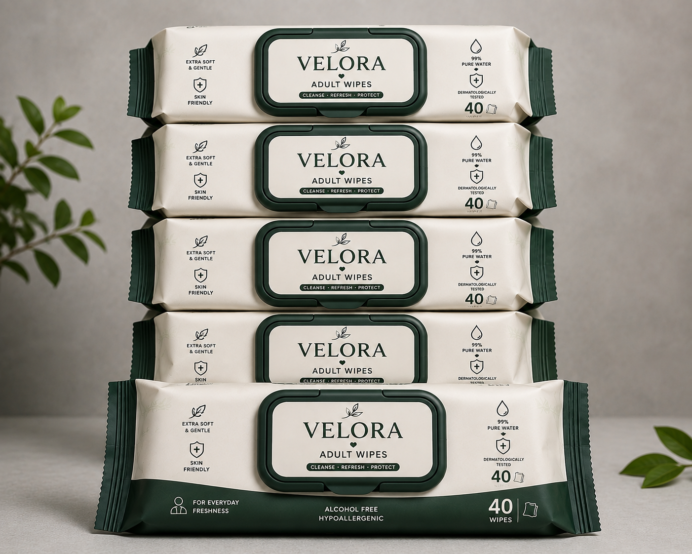 Velora Adult Wipes – Extra Soft & Gentle | 40 Wipes Each | Pack of 6 – 240 Wipes Total