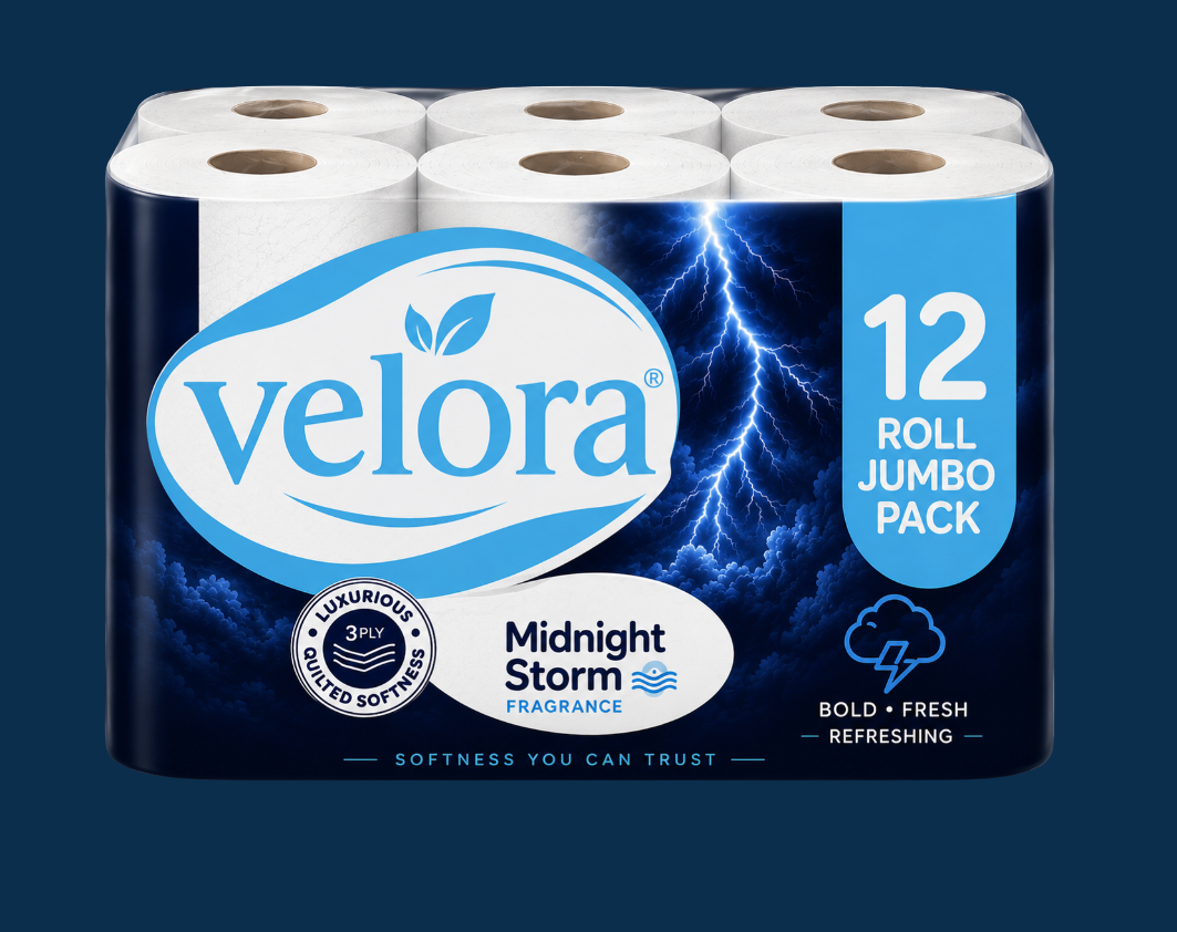 Velora Midnight Storm Scented 3-Ply Quilted Toilet Tissue – 12 Roll Pack