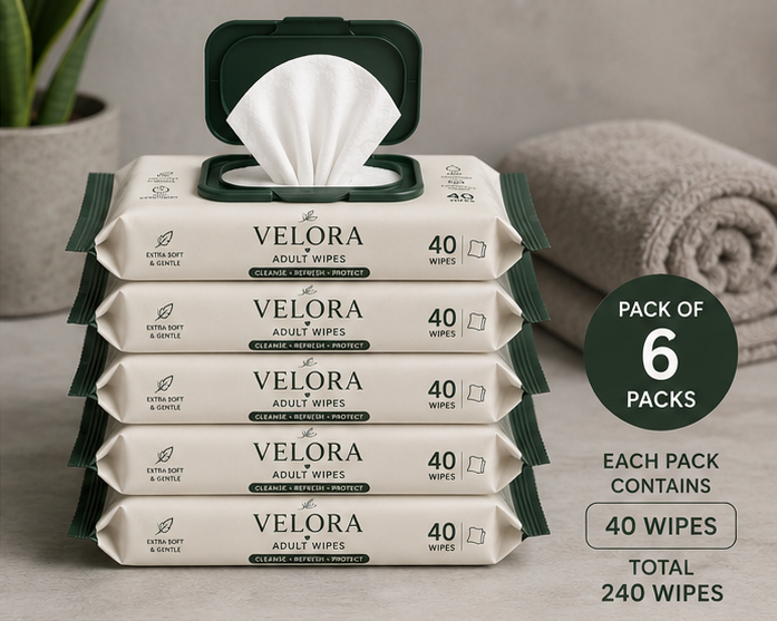 Velora Adult Wipes – Extra Soft & Gentle | 40 Wipes Each | Pack of 6 – 240 Wipes Total