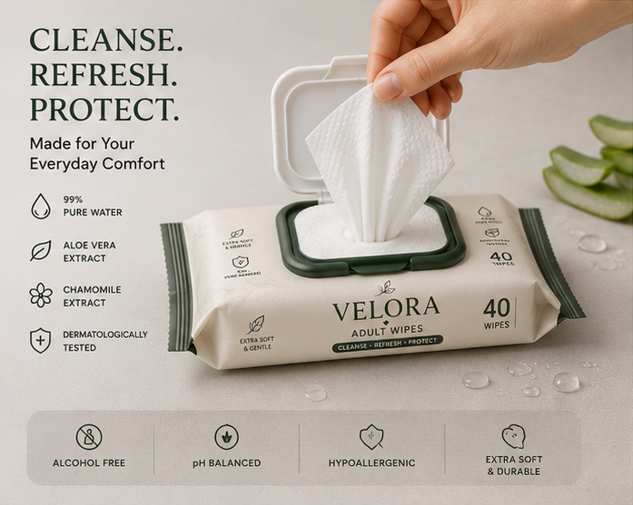 Velora Adult Wipes – Extra Soft & Gentle | 40 Wipes Each | Pack of 6 – 240 Wipes Total