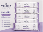 Velora Facial Wipes – Cleanse, Refresh & Hydrate | 40 Wipes Each | Pack of 6 – 240 Wipes Total