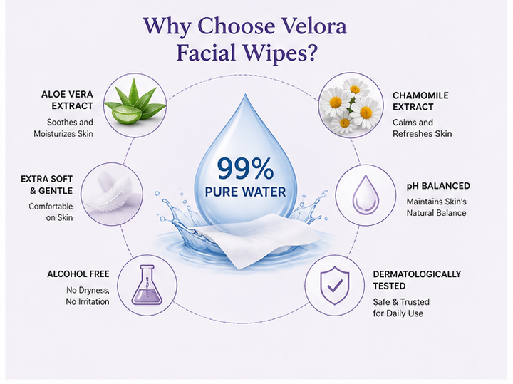 Velora Facial Wipes – Cleanse, Refresh & Hydrate | 40 Wipes Each | Pack of 6 – 240 Wipes Total
