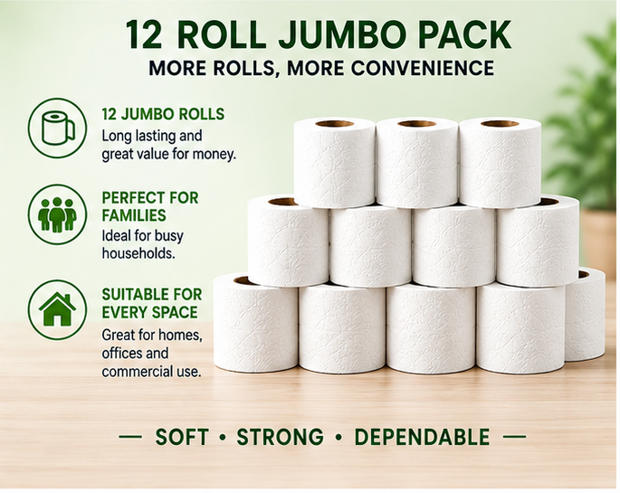 Velora Grass Scented 3-Ply Quilted Toilet Tissue – 12 Roll Pack