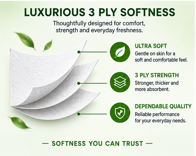 Velora Grass Scented 3-Ply Quilted Toilet Tissue – 12 Roll Pack