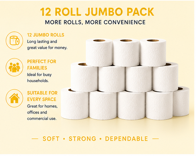 Velora Lemon Scented 3-Ply Quilted Toilet Tissue – 12 Roll Pack