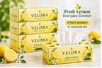 VELORA Lemon Scented Premium Facial Tissues – Pack of 4 | 60 Tissues per Box | Soft, Strong & Absorbent