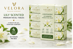 VELORA Lily Scented Premium Facial Tissues – Pack of 4 | 60 Tissues per Box | Soft, Strong & Absorbent