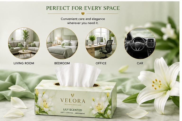 VELORA Lily Scented Premium Facial Tissues – Pack of 4 | 60 Tissues per Box | Soft, Strong & Absorbent