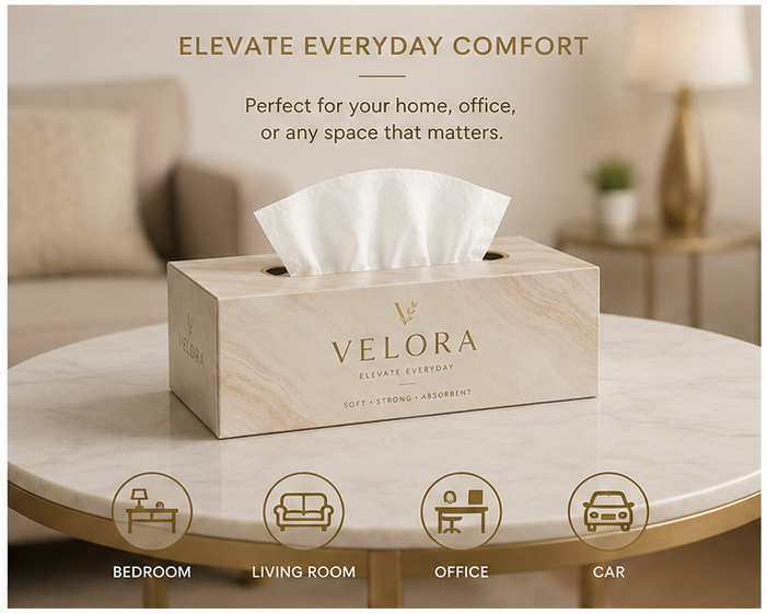 VELORA Premium Facial Tissues – Pack of 4 | 60 Tissues per Box | Soft, Strong & Absorbent