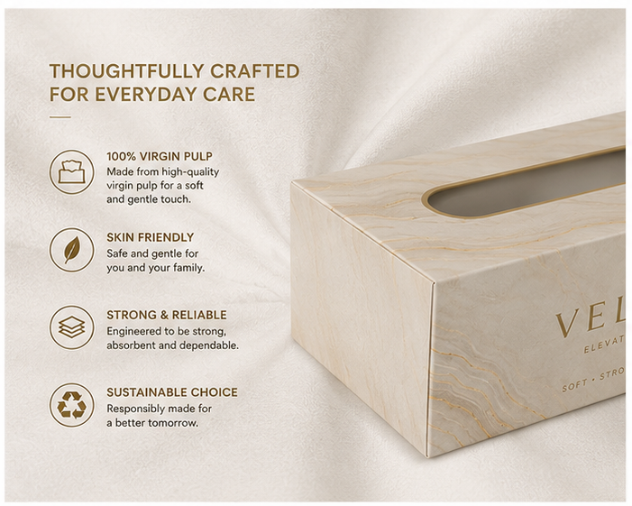 VELORA Premium Facial Tissues – Pack of 4 | 60 Tissues per Box | Soft, Strong & Absorbent